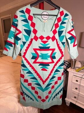 VTG Almatrichi Madrid Embroidered Mini Dress Geometrical Print Size 42